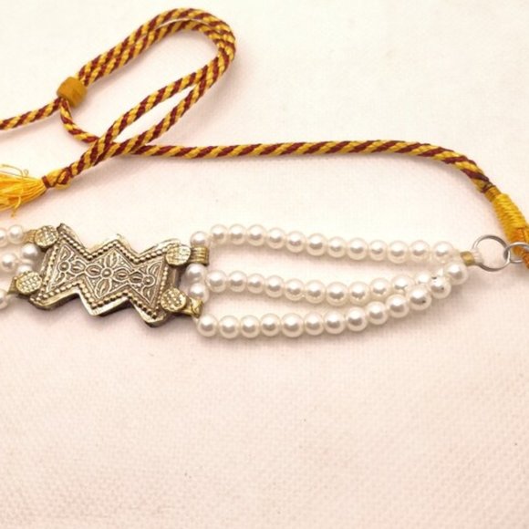 Afghan Motif Choker With Pearls, Tribal Choker Necklace, Pearls Necklace, - Picture 4 of 7